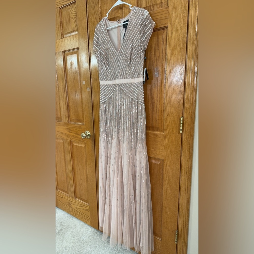 Adrianna Papell Women's Long Beaded Sequins Dress Size 8 Blush Pink AUTHENTIC - Picture 8 of 14